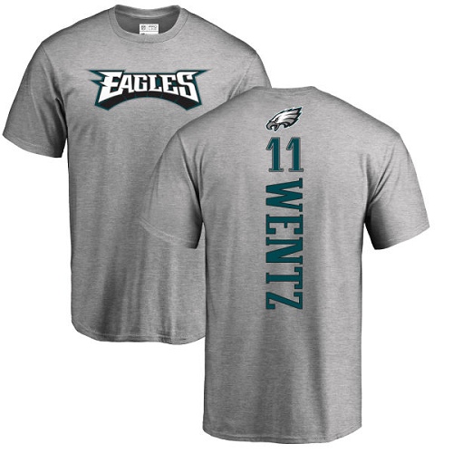 Men Philadelphia Eagles #11 Carson Wentz Ash Backer NFL T Shirt